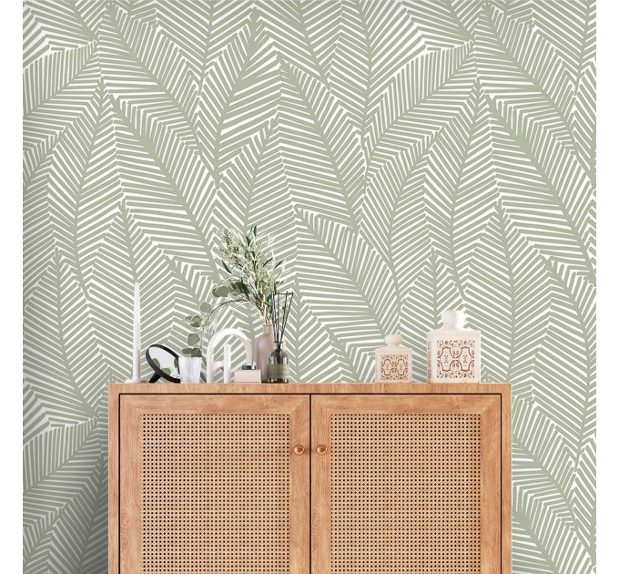 Neutral wallpaper minimalist leaves sage green
