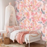 Pastel pink floral wallpaper, large soft flowers