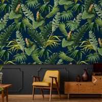 Tropical wallpaper, lush greenery, palm leaves