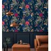 Tropical wallpaper with birds Dark blue maximalist wallpaper