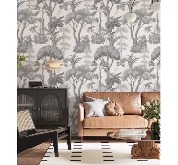 Vintage tropical wallpaper monochrome palms