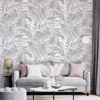 Gray tropical leaf wallpaper – Botanical wall mural