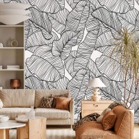 Wallpaper banana monochrome linear leaves