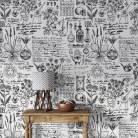Alchemy motives vintage wallpaper herbs medicine theme