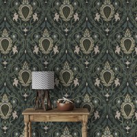 Art deco wallpaper, elegant floral pattern
