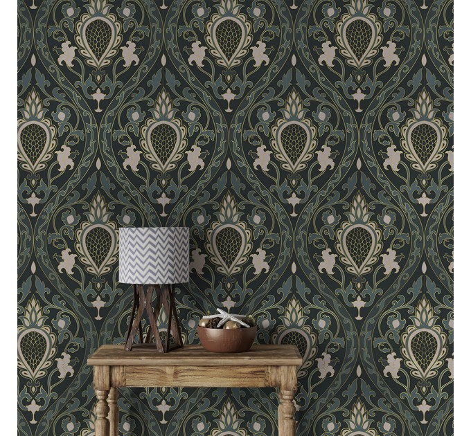 Art deco wallpaper, elegant floral pattern