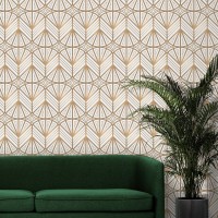 Art deco wallpaper geometric white gold non metallic