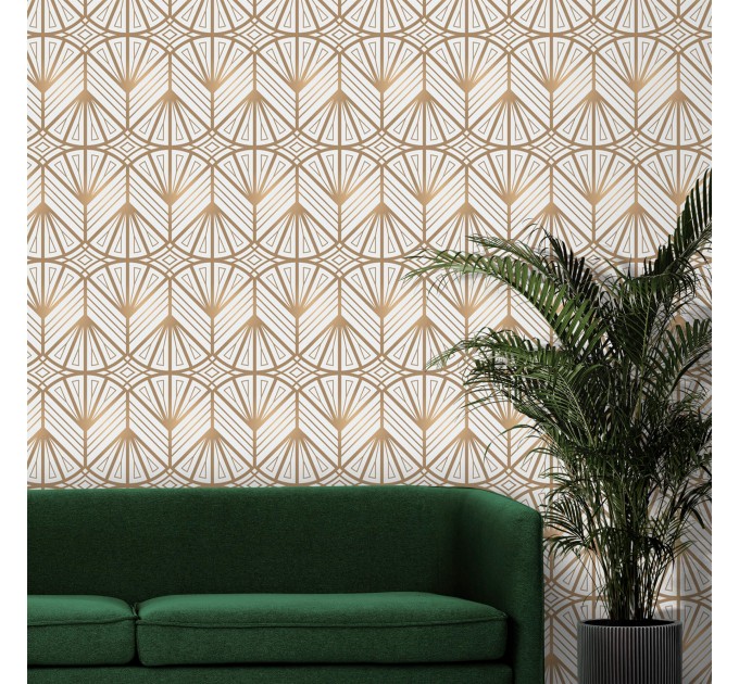 Art deco wallpaper geometric white gold non metallic