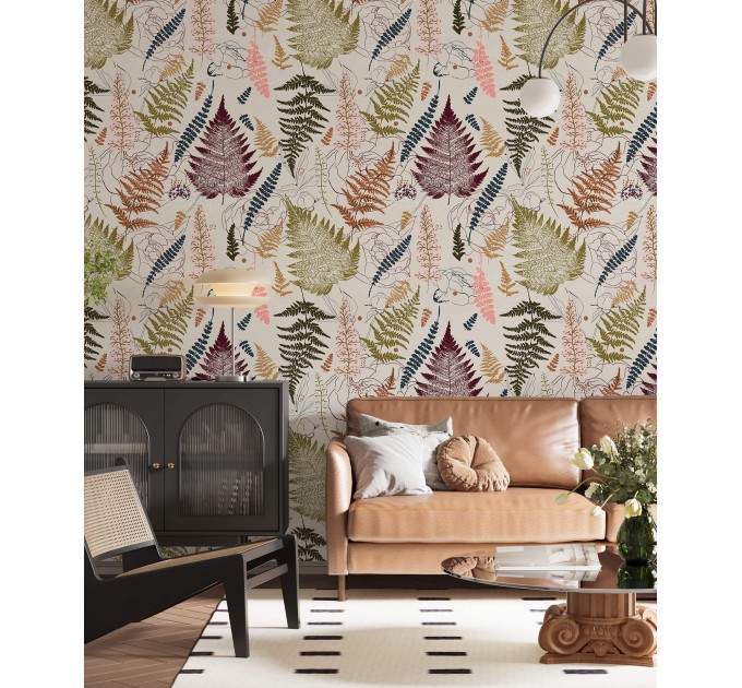 Botanical wallpaper herbs and fern leaves