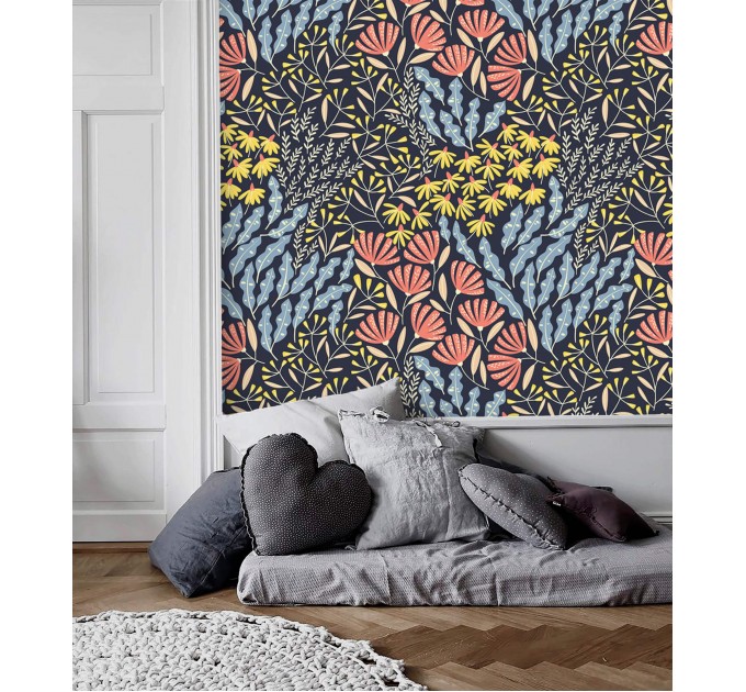 Colorful botanical floral wallpaper – nature-inspired design