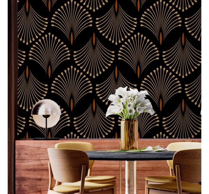 Dark art deco wallpaper petals elegant accent wall