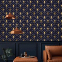 Dark blue elegant Art deco wallpaper fans