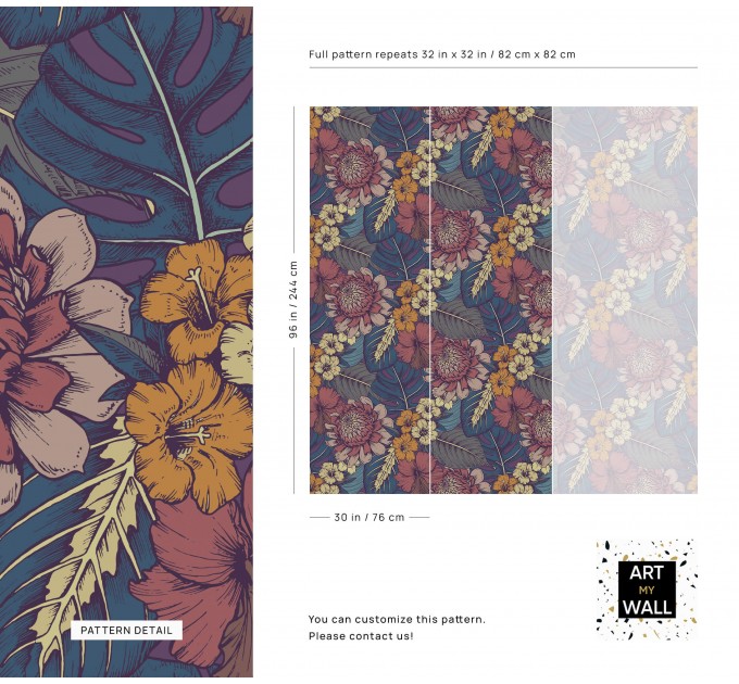 Dark floral tropical wallpaper, exotic flowers