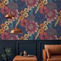 Dark floral tropical wallpaper, exotic flowers