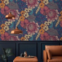 Dark floral tropical wallpaper, exotic flowers