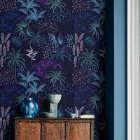 Dark blue tropical wallpaper vibrant palms