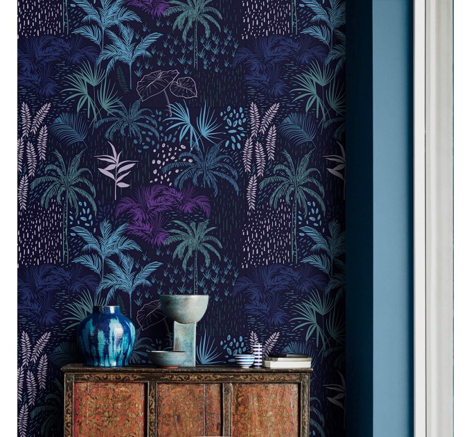 Dark blue tropical wallpaper vibrant palms