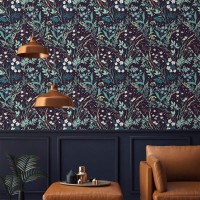 Dark botanical wallpaper, floral vintage design
