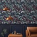 Dark botanical wallpaper, floral vintage design