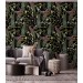 Dark botanical wallpaper herbs and leaves Moody accent wall