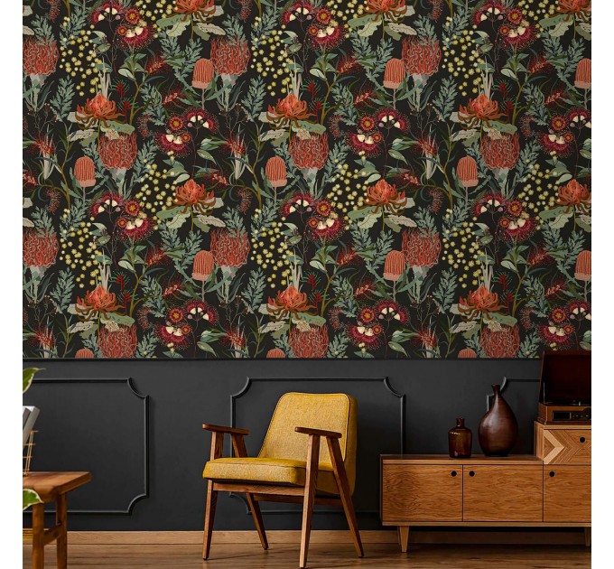 Dark botanical wallpaper mushroom Fairy whimsical design
