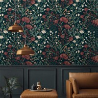 Dark floral wallpaper vintage style flowers on dark