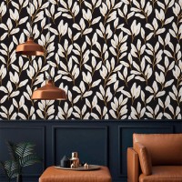 Dark botanical wallpaper leaves Elegant modern wall covering