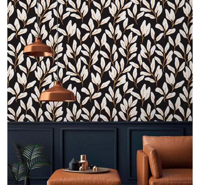 Dark botanical wallpaper leaves Elegant modern wall covering