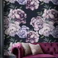 Dark floral wallpaper large peony watercolor flowers