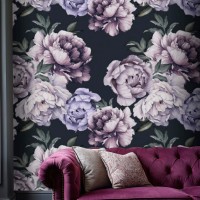 Dark floral wallpaper large peony watercolor flowers