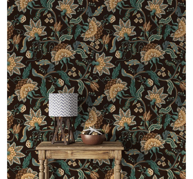 Dark floral wallpaper vintage style flowers and leaves