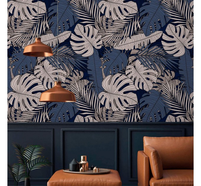 Dark tropical wallpaper large monstera leaves