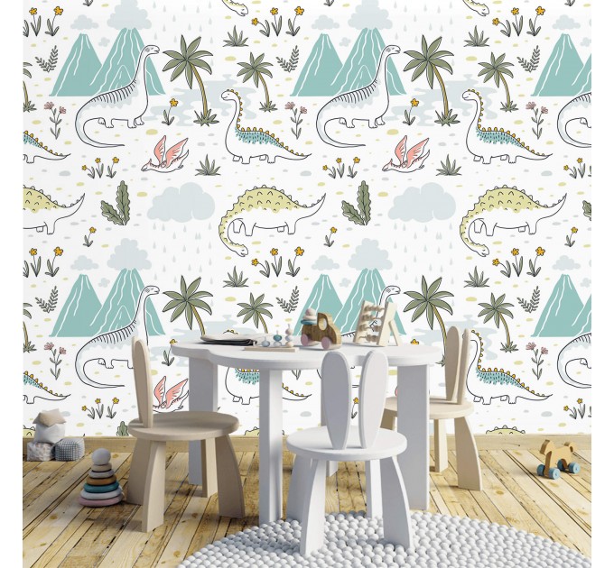Dinosaur wallpaper nursery baby boy's room wall covering