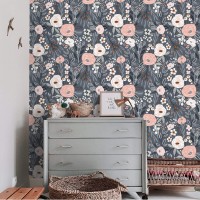 Floral accent wallpaper, girls bedroom decor