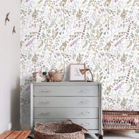 Floral wallpaper watercolor wildflowers and herbs