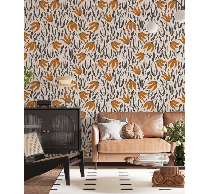 Floral wallpaper retro designed pattern flowers and leaves