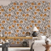 Floral wallpaper retro designed pattern flowers and leaves