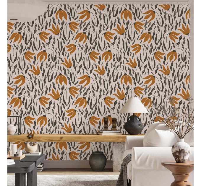 Floral wallpaper retro designed pattern flowers and leaves