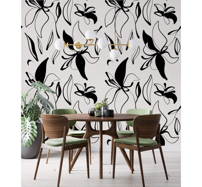 Floral wallpaper minimalist abstract flowers black and white