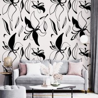 Floral wallpaper minimalist abstract flowers black and white