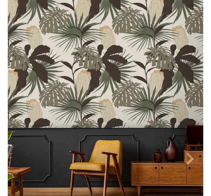 Floral wallpaper tropical large flowers