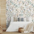 Floral meadow wallpaper, watercolor wildflowers and herbs