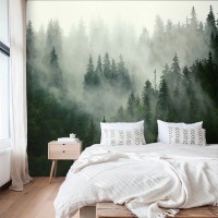 Foggy forest wallpaper mural landscape