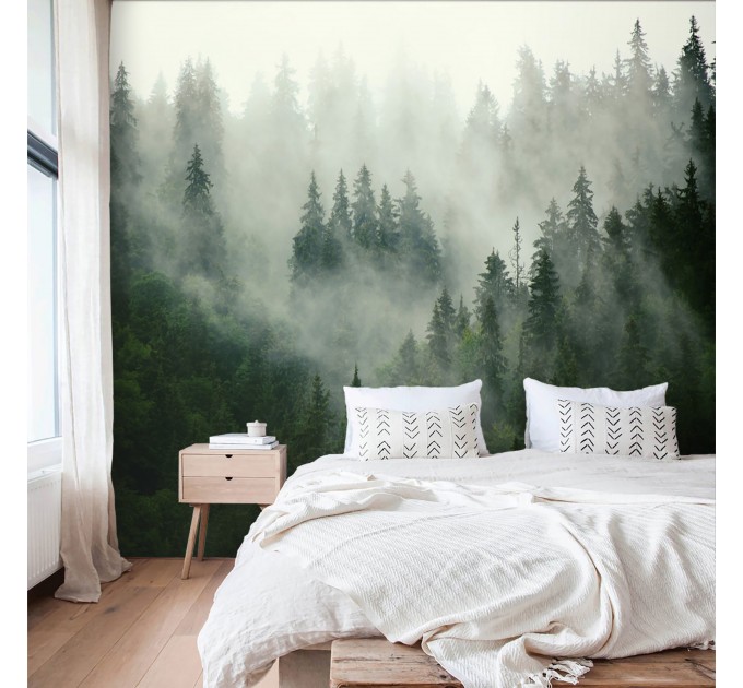 Foggy forest wallpaper mural landscape