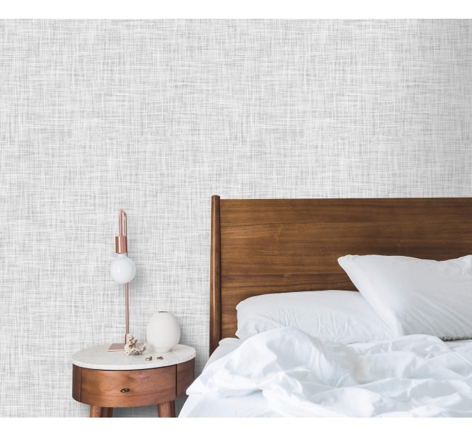 Gray linen look faux textile wallpaper minimalist