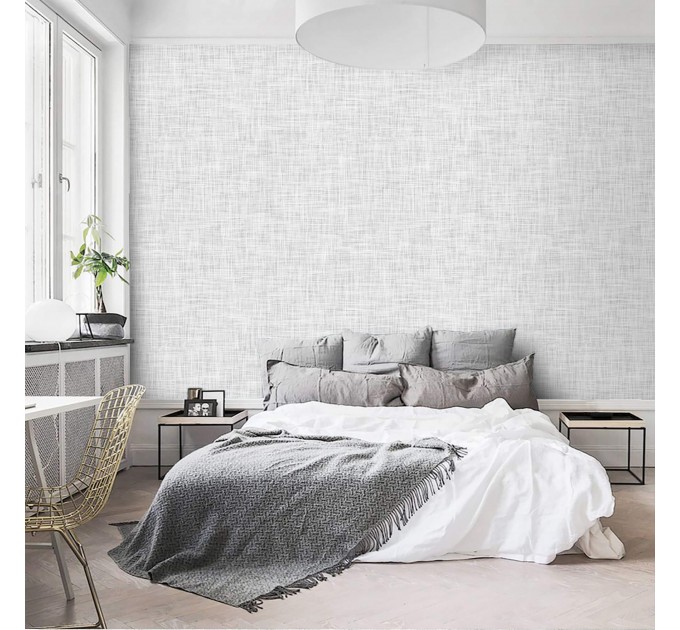 Gray linen look faux textile wallpaper minimalist