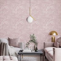 Minimalist floral wallpaper, linear flowers on mauve pink