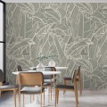 Neutral tropical wallpaper, linear minimalist leaves