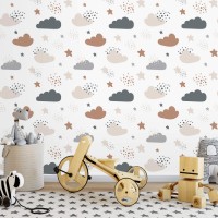 Nursery wallpaper, cute clouds for baby's boy room