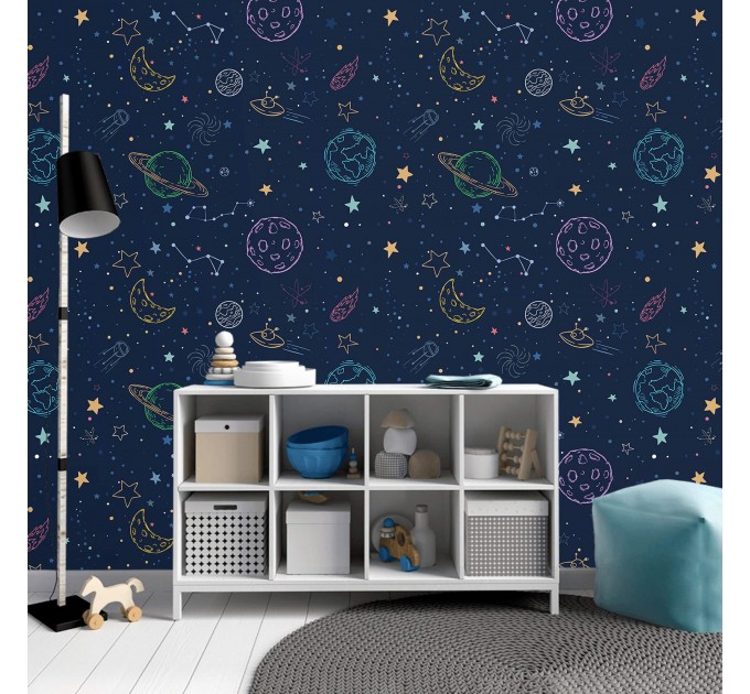 Space wallpaper baby boy room planets and stars